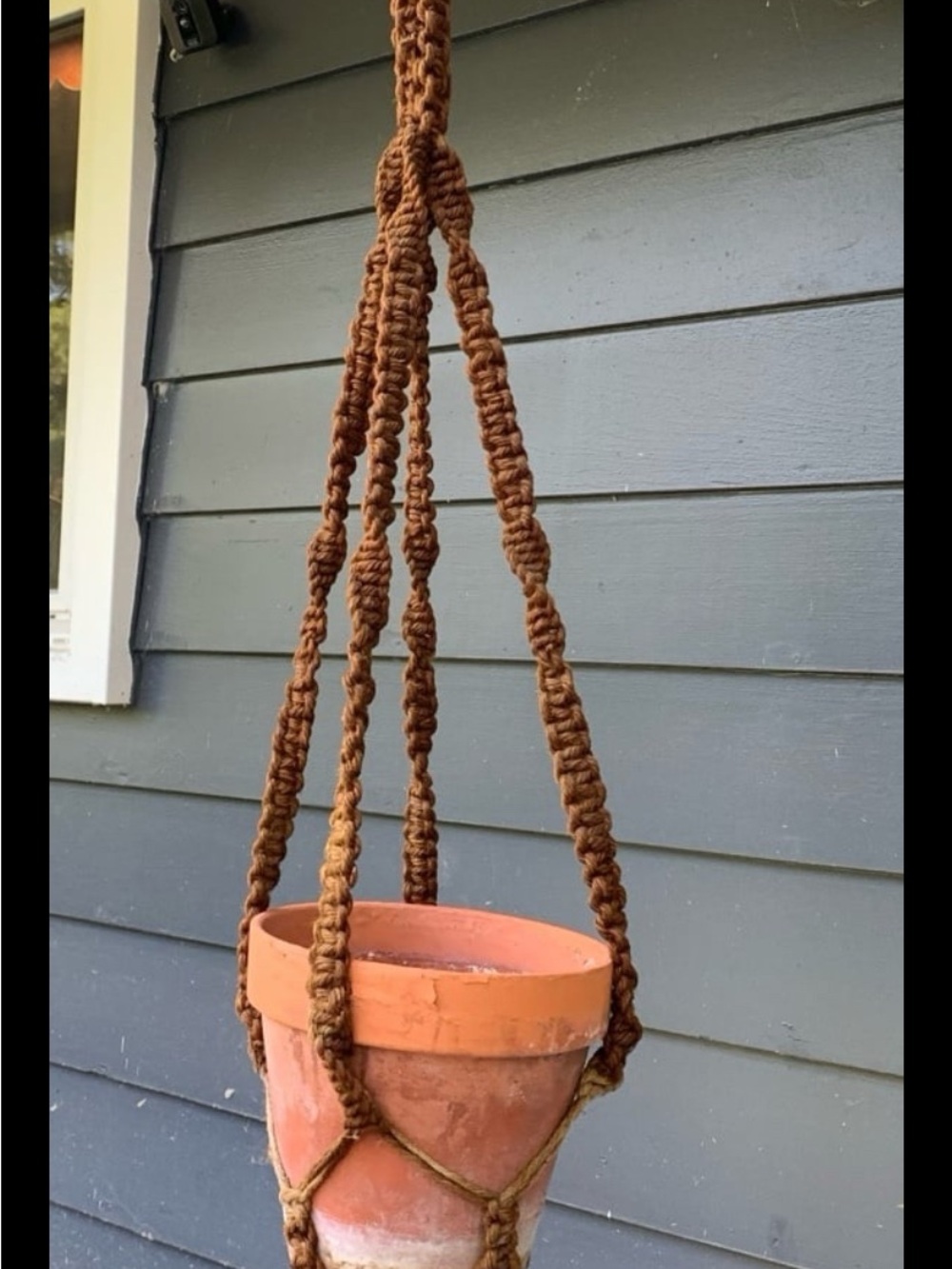 Vintage Handmade Brown Macramé Plant Hanger - Medium